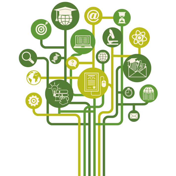 Il·lustració amb diferents icones, totes unides entre si.