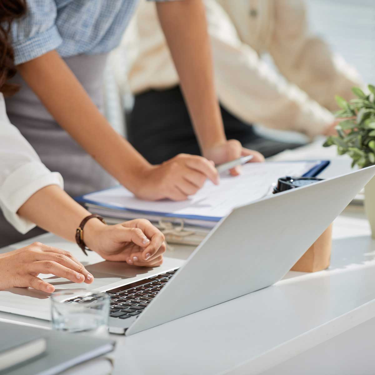 Dos estudiants, un utilitzar l'ordinador i l'altre mira el que fa, a la mà dreta té un bolígraf.
