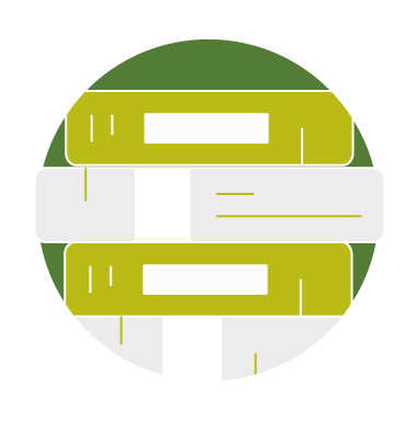 Il·lustració feta a taca amb els colors corporatius de BRM, on es veuen llibres apilats.