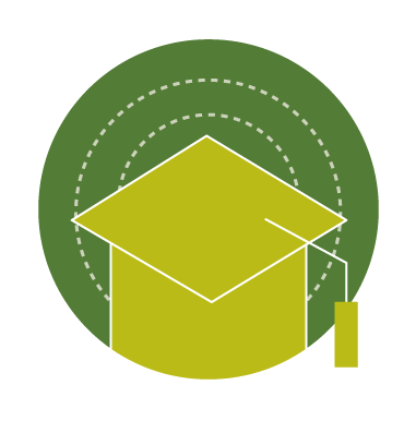 Il·lustració feta a taca amb els colors corporatius de BRM, on hi ha una circumferència amb ratlles irregulars i un birret.